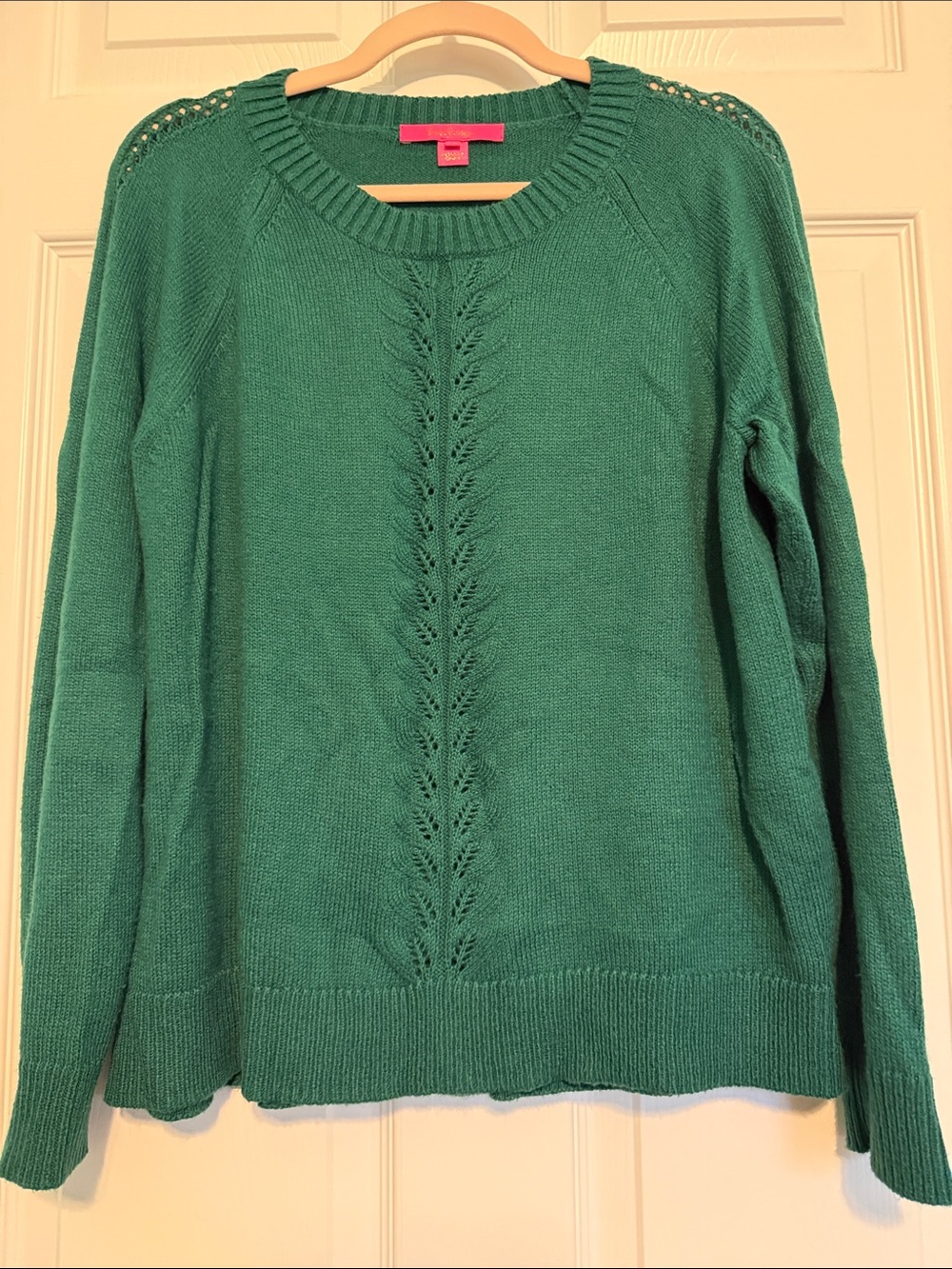 Lilly Pulitzer Esma Emerald Green Lace-Panel Crewneck Sweater
